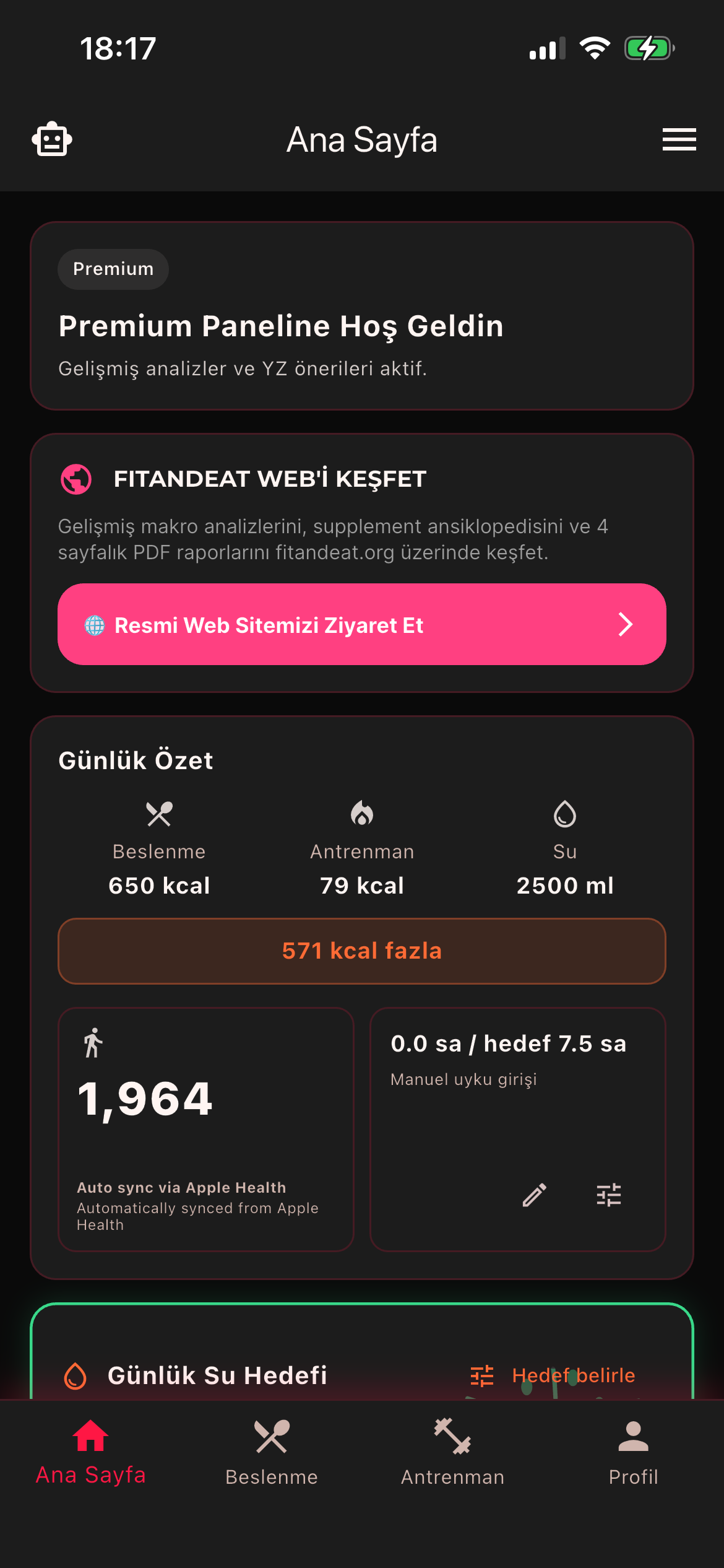 FitAndEat ana ekranı
